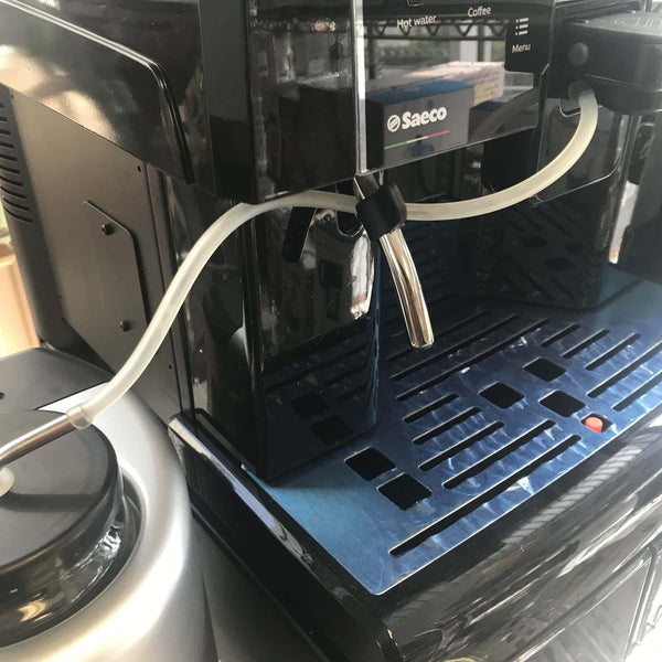 Saeco Aulika Shown with Waeco Milk Fridge
