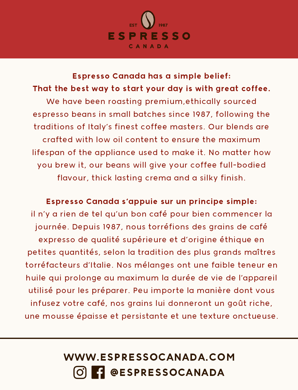 Espresso Canada Coffee Label Descriptions