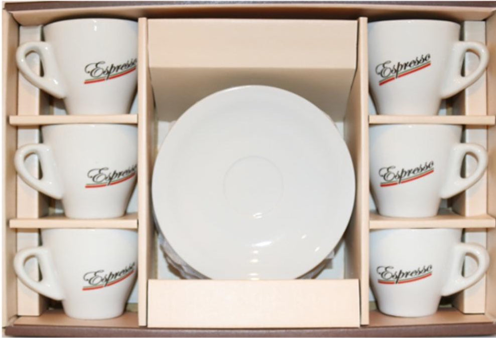 Espresso Cups⎮Porcelain 90 ml with word espresso on front and Italian flag colours