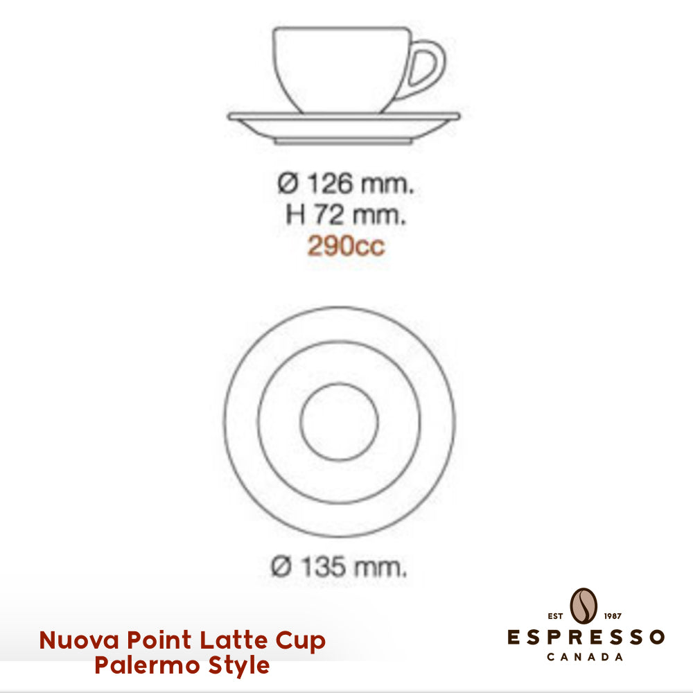 Nuova Point Latte Cup Palermo Style Dimensions available from Espresso Canada