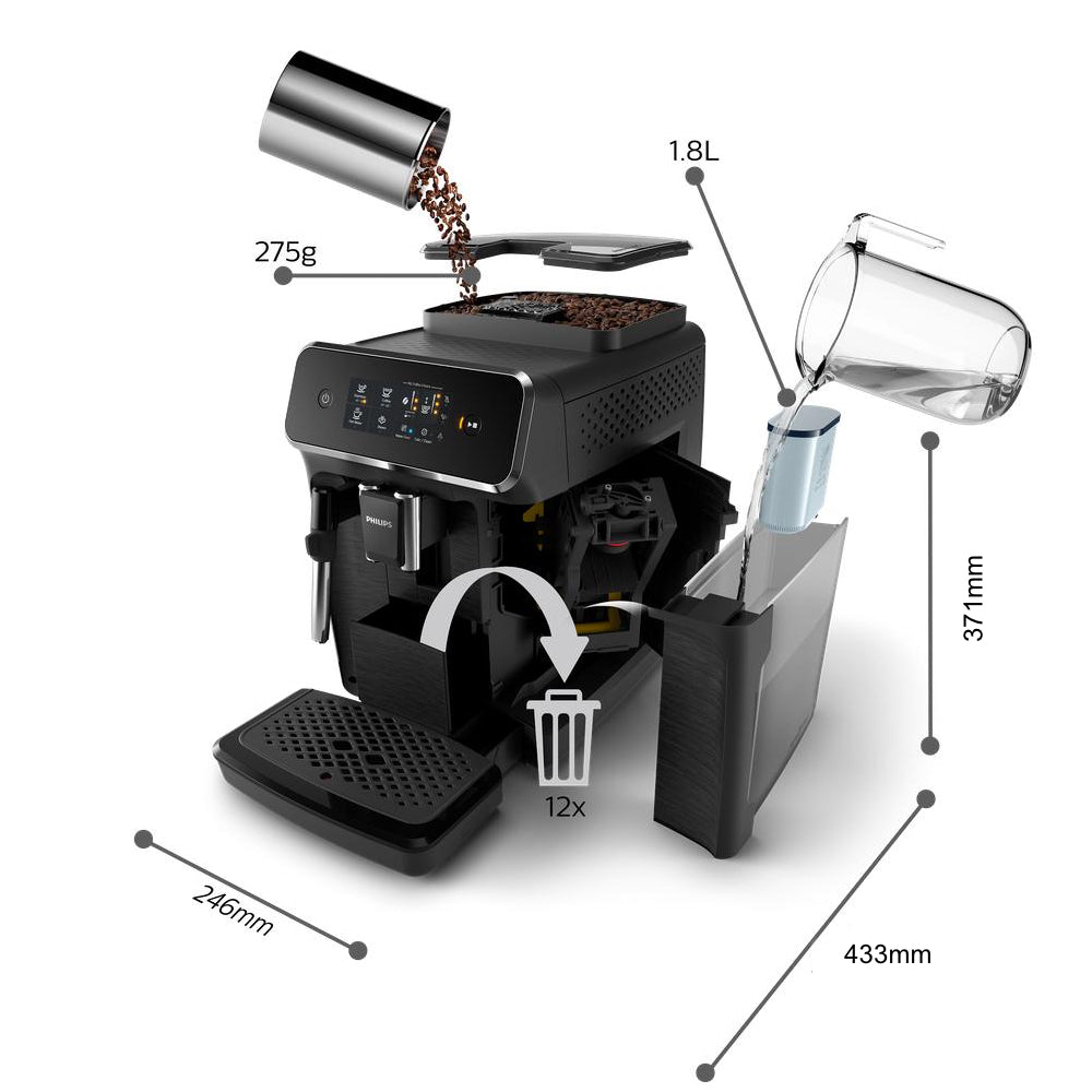 Philips Saeco 2200 Series Superautomatic Espresso Machine Classic Milk Frother Black EP2220/14