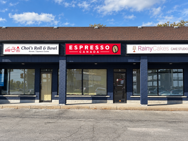 “Espresso Canada Niagara storefront in Fonthill with newly installed signage.
