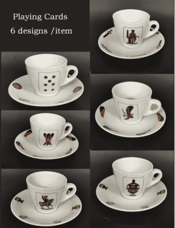 Espresso Cups with Italian Playing Card Motif Set of 6
