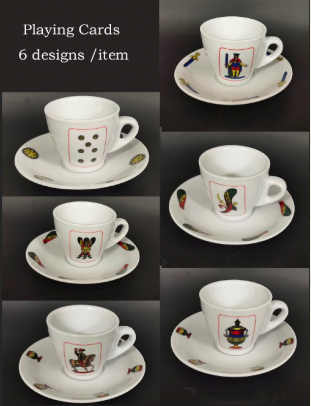 Espresso Cups with Italian Playing Card Motif Set of 6