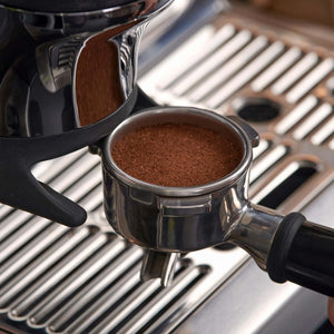Breville Barista Express Impress Brushed Stainless Steel BES876 Portafilter Closeup