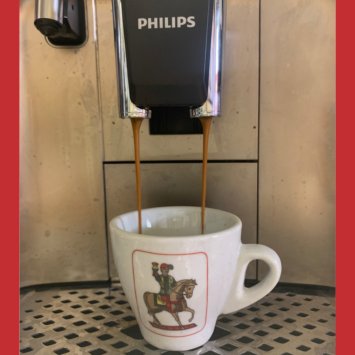 Italian playing cards espresso cup under Philips Superautomatic Coffee Machine