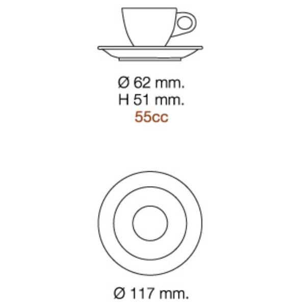 Nuova Point Sorrento Style Espresso Cups Dimentions